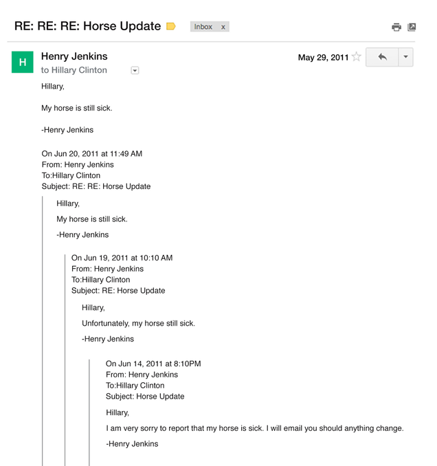 Illustration for article titled In The Interest Of Full Transparency, Here Are The 7 Emails I Sent To Hillary Clinton About My Sick Horse